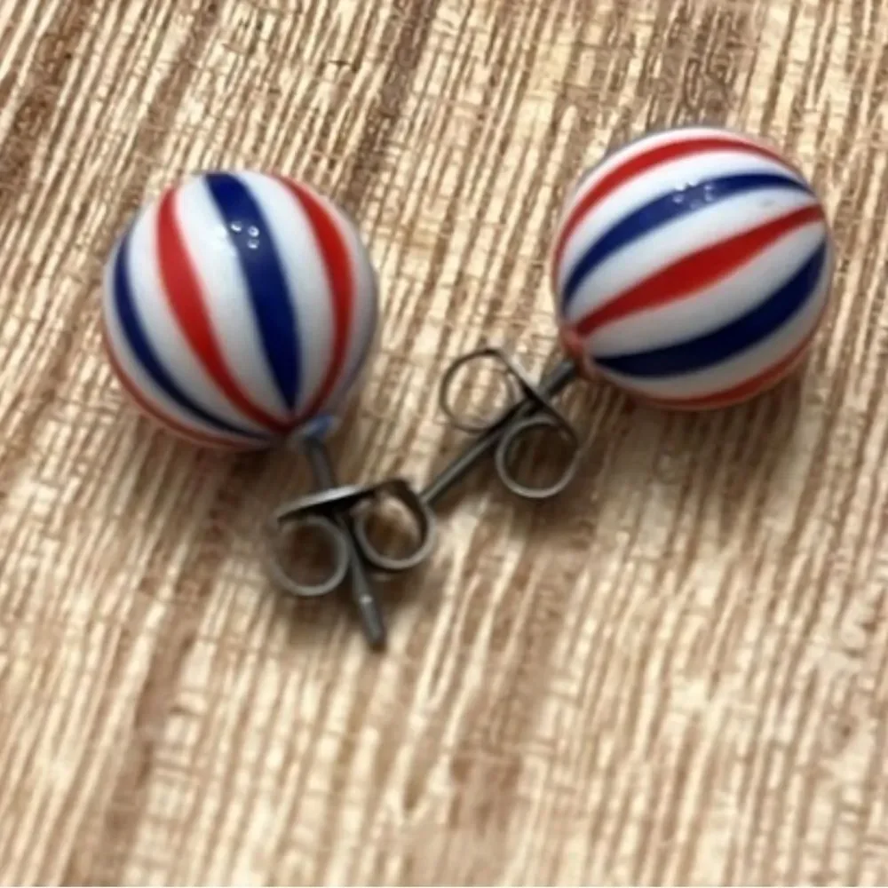 NWT Fashion Earrings‎ Patriotic Ball Stud Earrings - Red, White, and Blue Flag